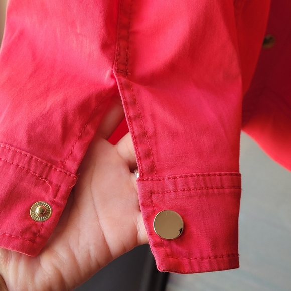 Chico's Luxe Twill Utility Jacket Malibu Punch zip snap front closure Size 2 - Picture 6 of 10